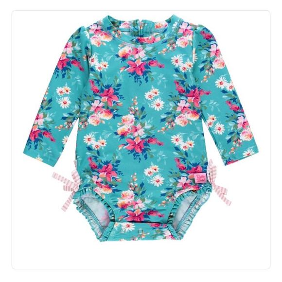 Ruffle Butts Baby Toddler Girl Long Sleeve Upf50+ One Piece Rash 18 to 24 Months - Picture 1 of 10